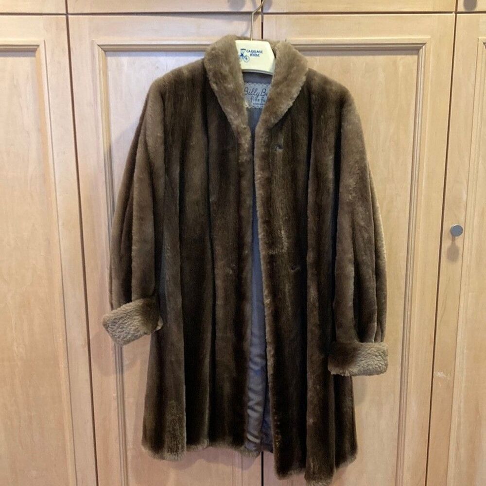 Brown Sheared Beaver Fur Coat -Billy Besen! Small Size, long length